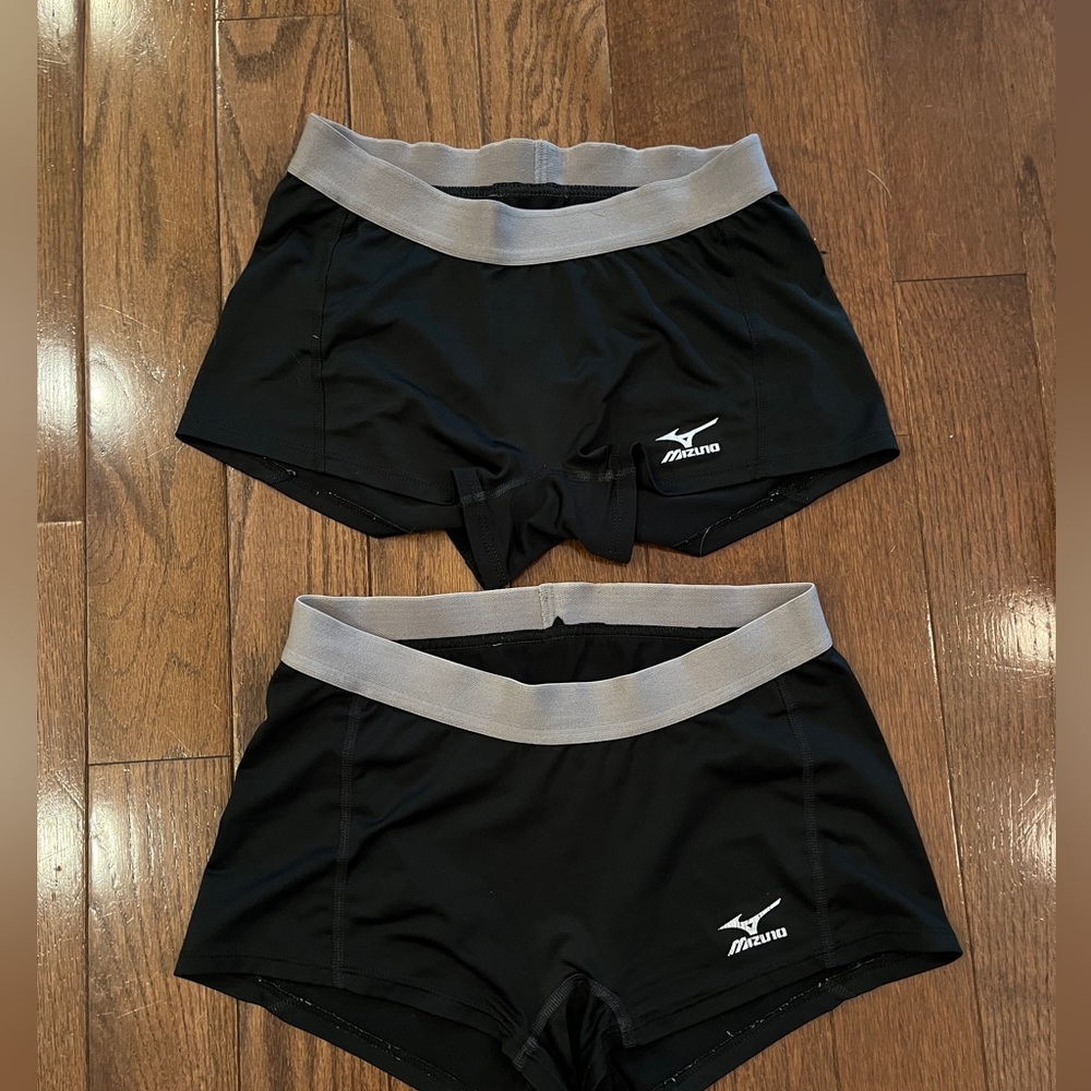 TWO PAIRS of Black Mizuno Spandex with Grey Waistband